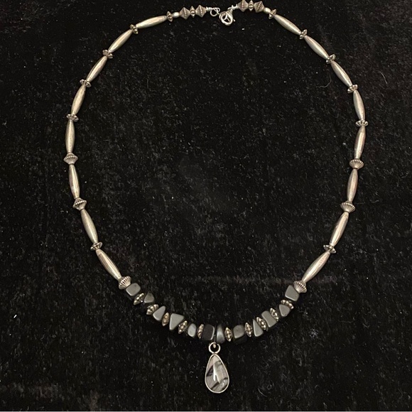 VTG Navajo Signed Onyx, Jasper & Sterling necklace - Picture 4 of 7